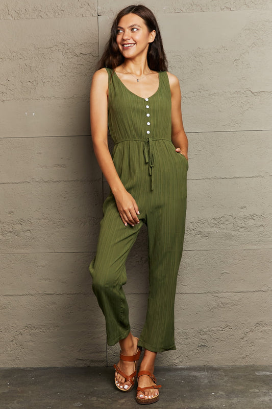 Tied Sleeveless Jumpsuit with Pockets - Flyclothing LLC