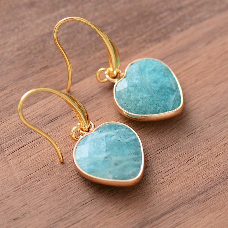 Natural Stone Heart Drop Earrings