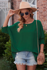 Round Neck Dolman Sleeve Textured Blouse - Flyclothing LLC