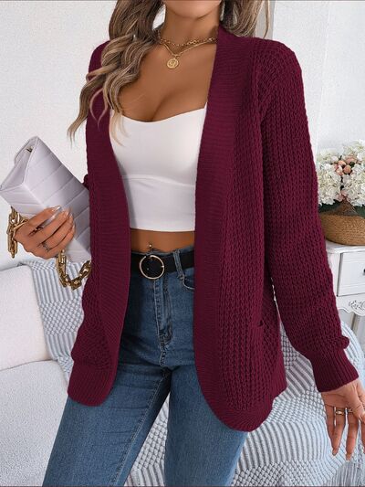 Open Front Long Sleeve Cardigan with Pockets - Flyclothing LLC