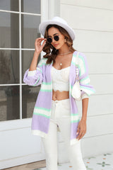 Color Block Ribbed Dropped Shoulder Open Front Cardigan - Trendsi