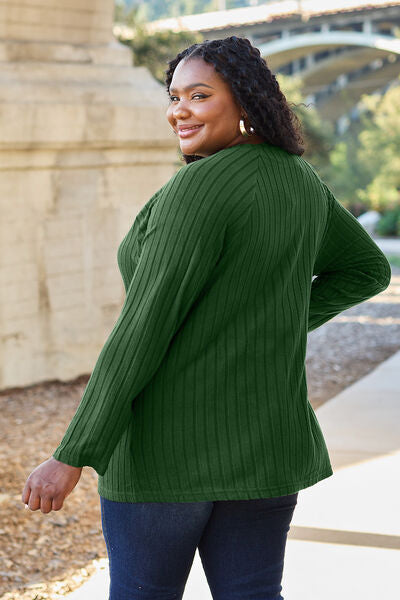 Basic Bae Full Size Ribbed Round Neck Long Sleeve Knit Top - Flyclothing LLC