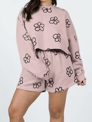 Floral Dropped Shoulder Sweatshirt and Shorts Set - Flyclothing LLC