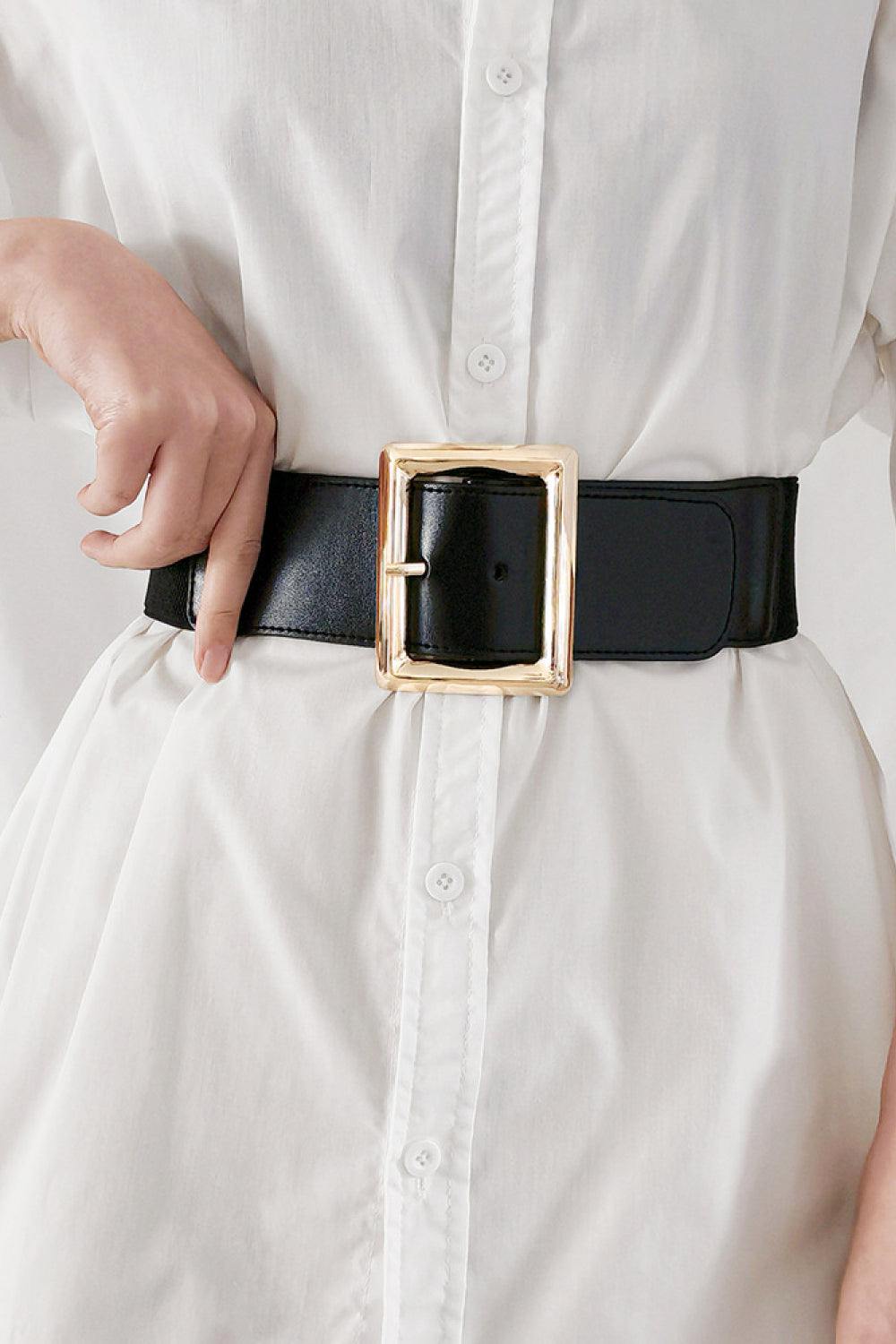 Rectangle Buckle Elastic Wide Belt - Flyclothing LLC