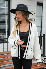 Waffle Knit V-Neck Cardigan with Pocket - Flyclothing LLC