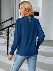 Round Neck Flounce Sleeve Blouse - Trendsi