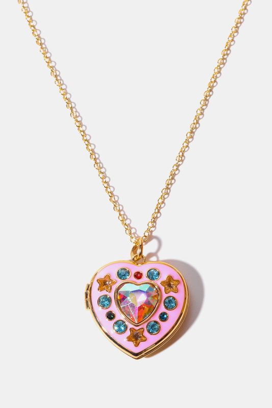 Rhinestone Decor Heart Box Pendant Necklace - Flyclothing LLC