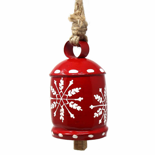 Recycled Rustic Red and White Snowflake Irong Hanging Bell - Flyclothing LLC