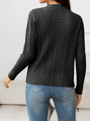 V-Neck Long Sleeve Cable-Knit Buttoned Knit Top - Flyclothing LLC