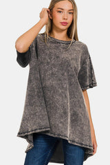 Zenana Round Neck Dropped Shoulder Blouse - Flyclothing LLC