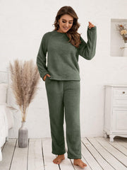 Teddy Long Sleeve Top and Pants Lounge Set - Flyclothing LLC