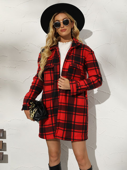 Plaid Collared Longline Coat - Flyclothing LLC