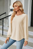 Round Neck Flounce Sleeve Blouse - Trendsi