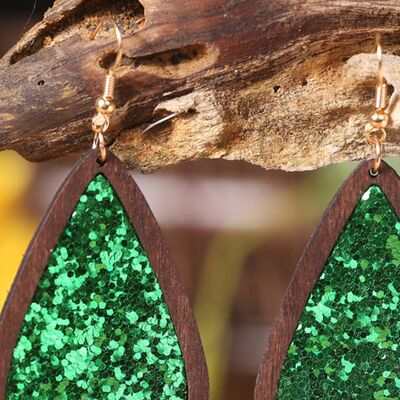 Sequin Wood Teardrop Earrings - Flyclothing LLC