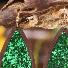 Sequin Wood Teardrop Earrings - Flyclothing LLC