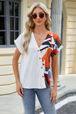 Printed Surplice Short Sleeve Blouse - Flyclothing LLC