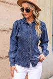 Button Up Collared Neck Denim Top - Flyclothing LLC