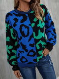 Leopard Round Neck Long Sleeve Sweater - Trendsi