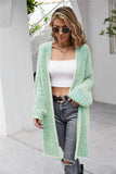 Herringbone Pattern Open Front Longline Fuzzy Cardigan - Flyclothing LLC