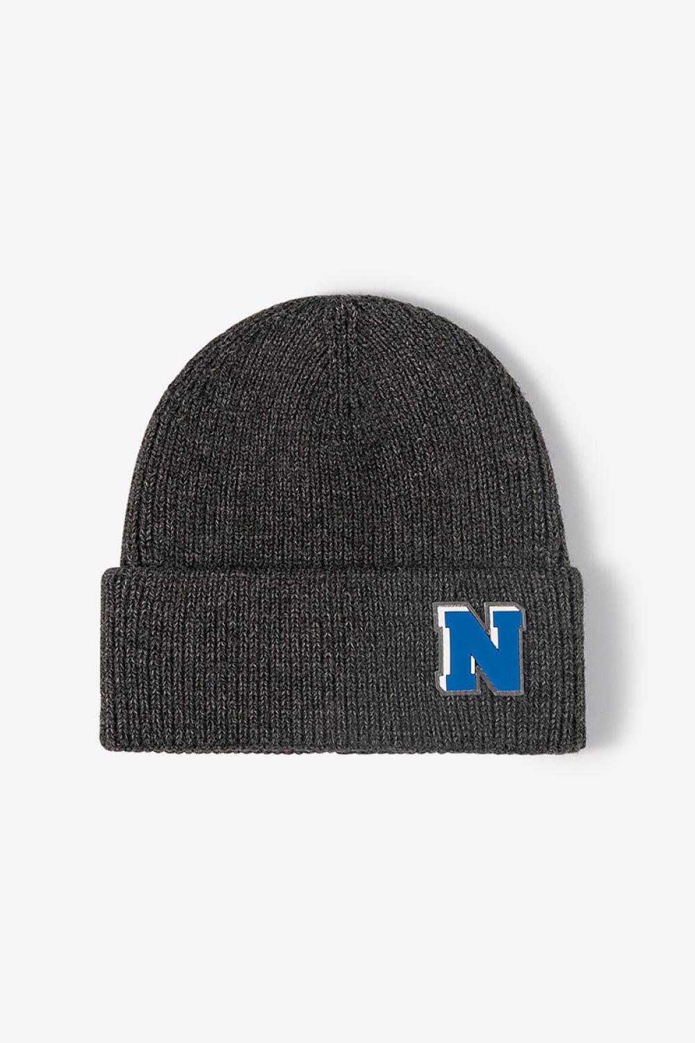 Letter N Patch Cuffed Knit Beanie - Flyclothing LLC