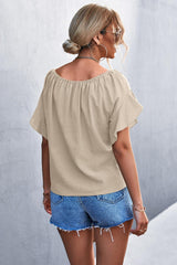 Flutter Sleeve Tie-Front Blouse - Flyclothing LLC