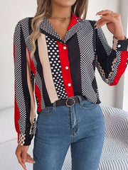 Polka Dot Contrast Long Sleeve Shirt - Flyclothing LLC