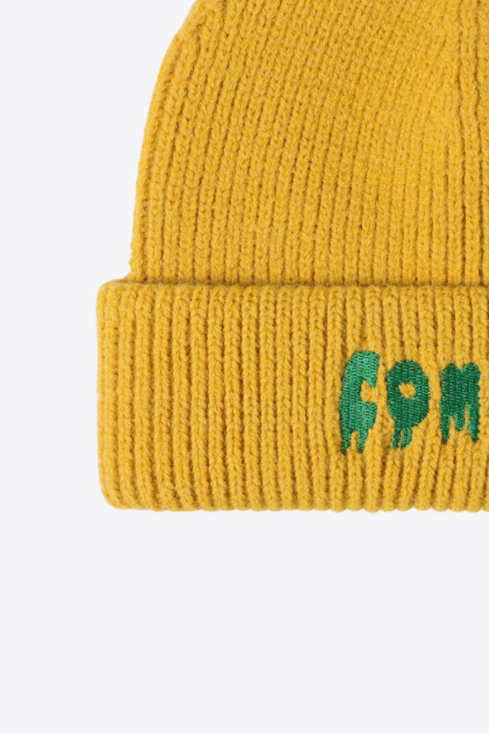 COME ON Embroidered Cuff Knit Beanie - Flyclothing LLC