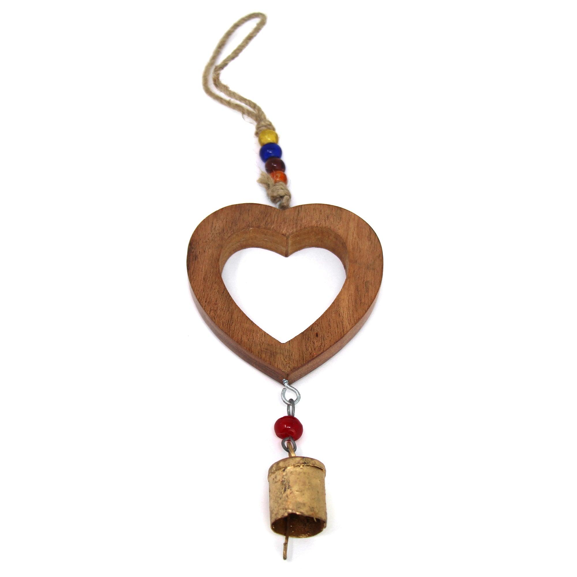 Handcrafted Wood Heart Chime with Recycled Iron Bell - Flyclothing LLC