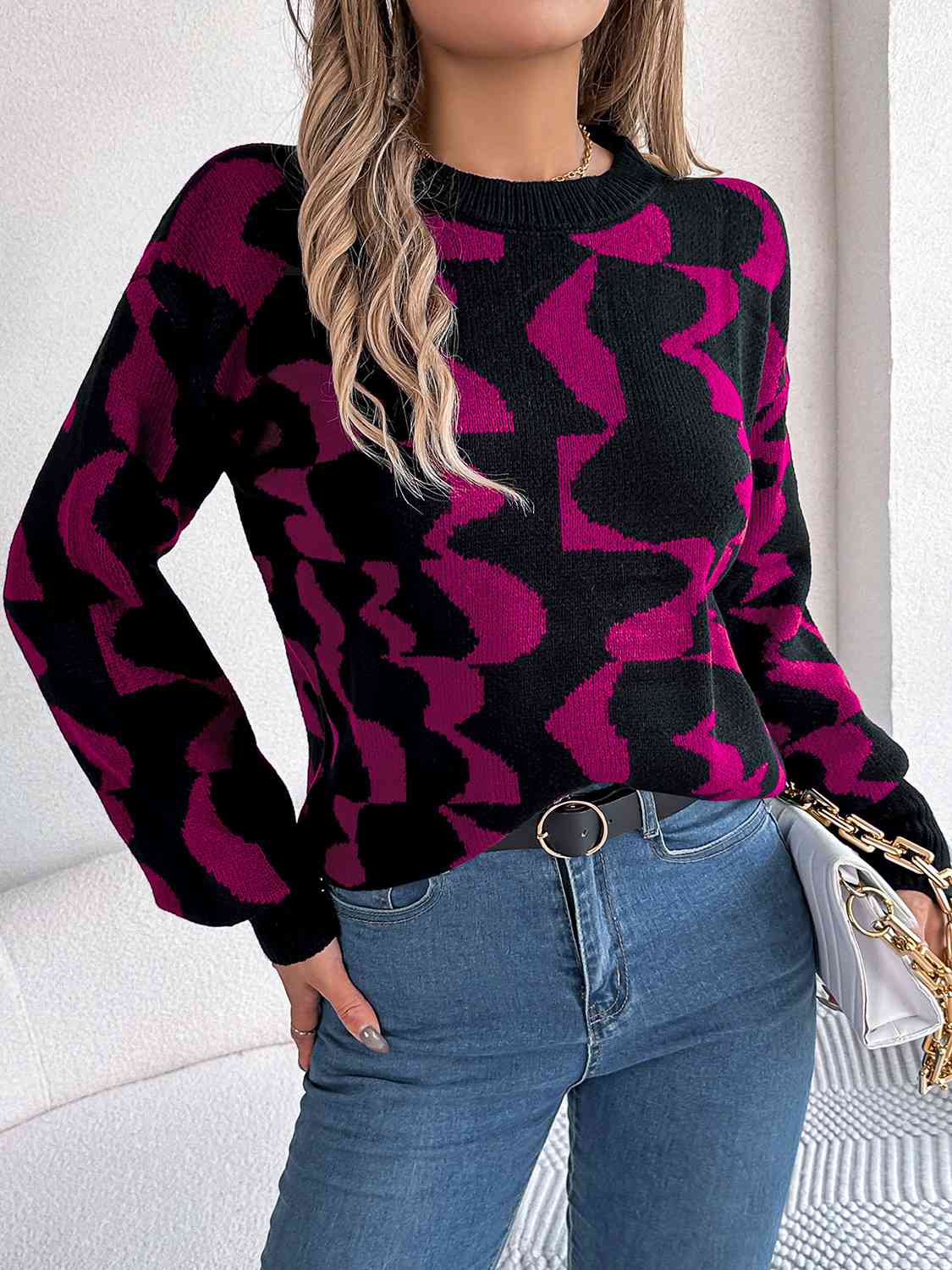 Round Neck Long Sleeve Sweater - Flyclothing LLC