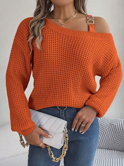 Asymmetrical Neck Long Sleeve Sweater - Flyclothing LLC