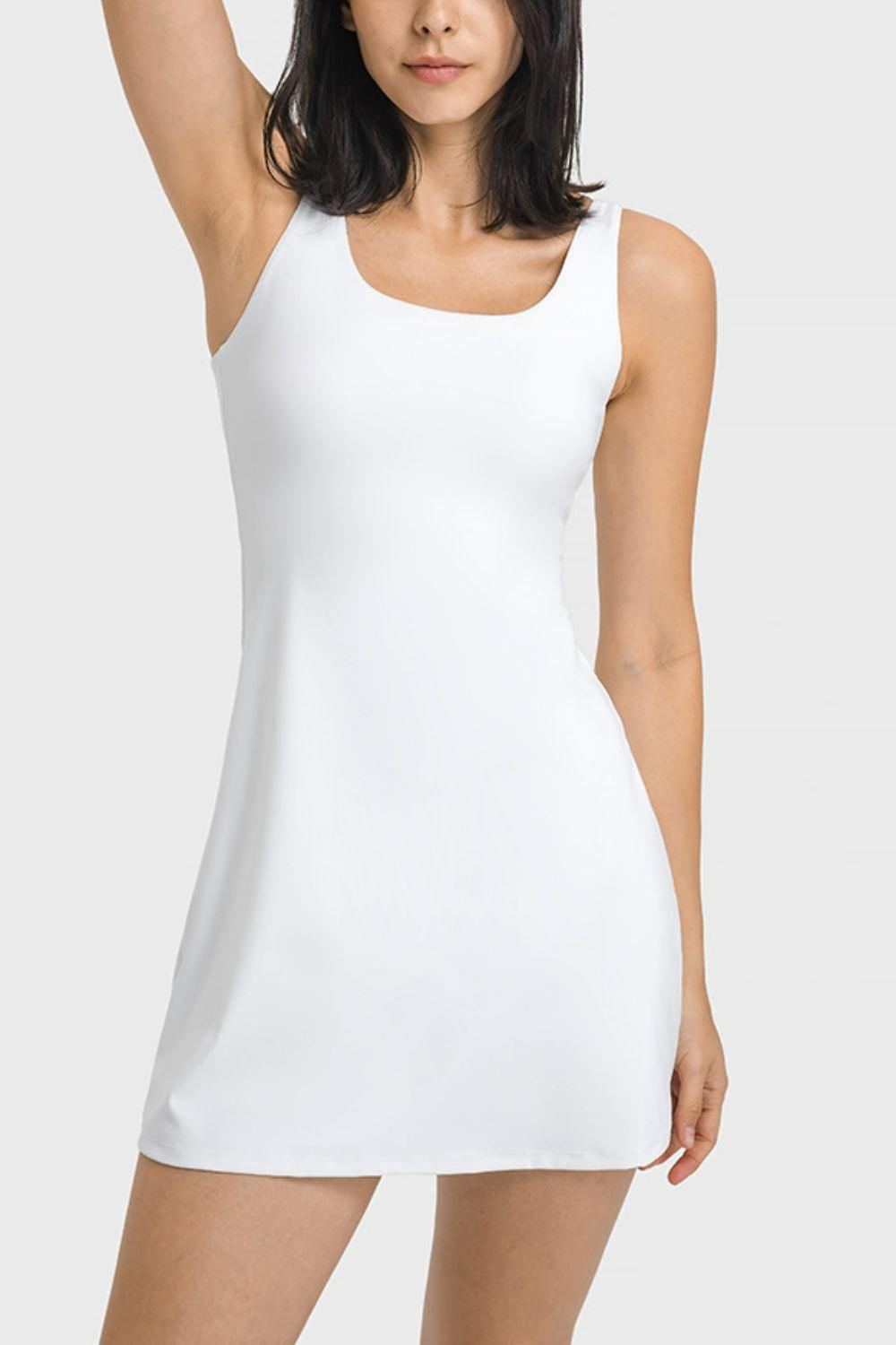 Square Neck Sports Tank Dress with Full Coverage Bottoms - Flyclothing LLC