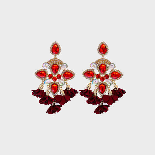 Flower Shape Rhinestone Alloy Dangle Earrings - Flyclothing LLC