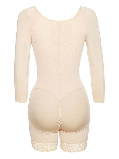 Full Size Zip Up Lace Detail Long Sleeve Shapewear - Flyclothing LLC