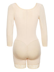 Full Size Zip Up Lace Detail Long Sleeve Shapewear - Flyclothing LLC