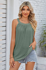 Openwork Round Neck Wide Strap Tank - Flyclothing LLC