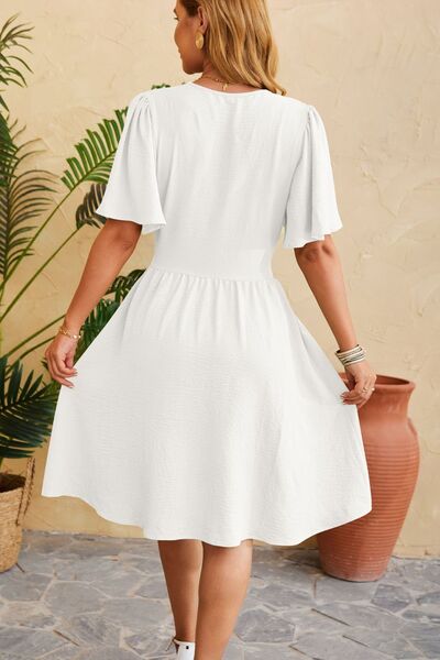 Ruched Surplice Short Sleeve Dress - Flyclothing LLC