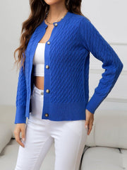 Round Neck Cable-Knit Buttoned Knit Top - Trendsi