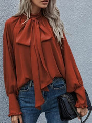 Tie Neck Lantern Sleeve Blouse - Trendsi