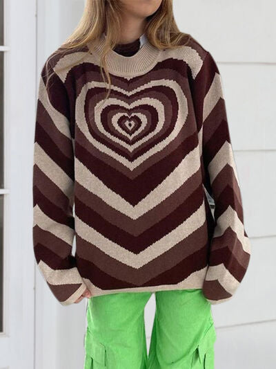 Heart Mock Neck Long Sleeve Sweater - Flyclothing LLC