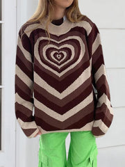 Heart Mock Neck Long Sleeve Sweater - Flyclothing LLC