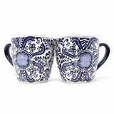 Rounded Mugs - Blue Flowers Pattern, Set of Two - Encantada - Encantada