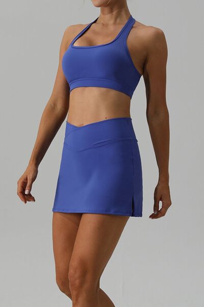 Halter Neck Tank and Slit Skirt Active Set - Flyclothing LLC