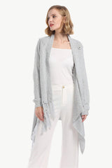 One-Button Tassel Tie Asymmetrical Hem Cardigan - Flyclothing LLC