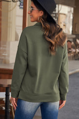 Half Zip Dropped Shoulder Long Sleeve Sweatshirt - Flyclothing LLC