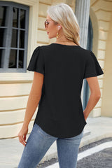 Eyelet Square Neck Short Sleeve T-Shirt - Flyclothing LLC