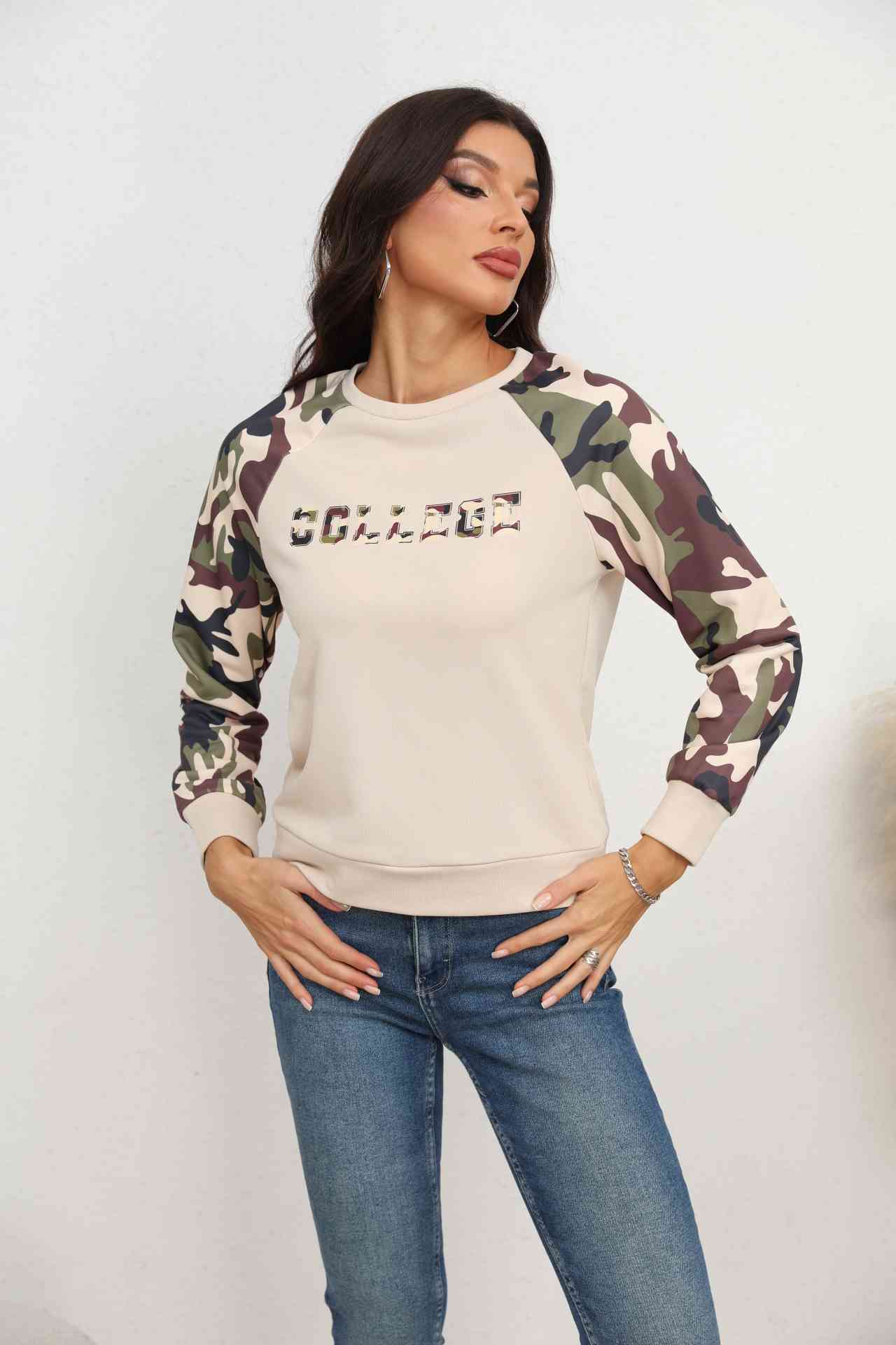 Camouflage Raglan Sleeve Sweatshirt