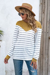 Striped Round Neck Long Sleeve T-Shirt - Flyclothing LLC