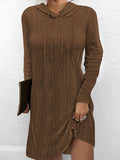 Textured Drawstring Long Sleeve Hooded Dress - Flyclothing LLC