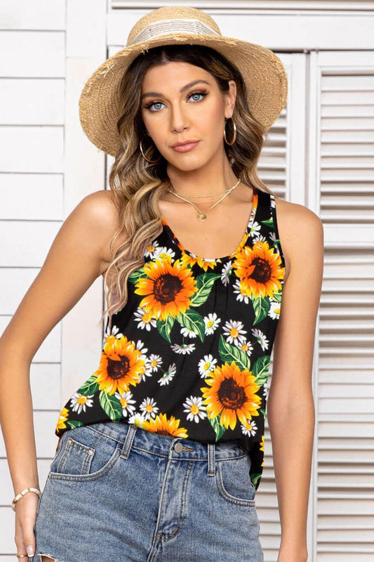 Floral Scoop Neck Tank Top - Flyclothing LLC