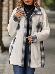 Plaid Contrast Dropped Shoulder Coat - Flyclothing LLC